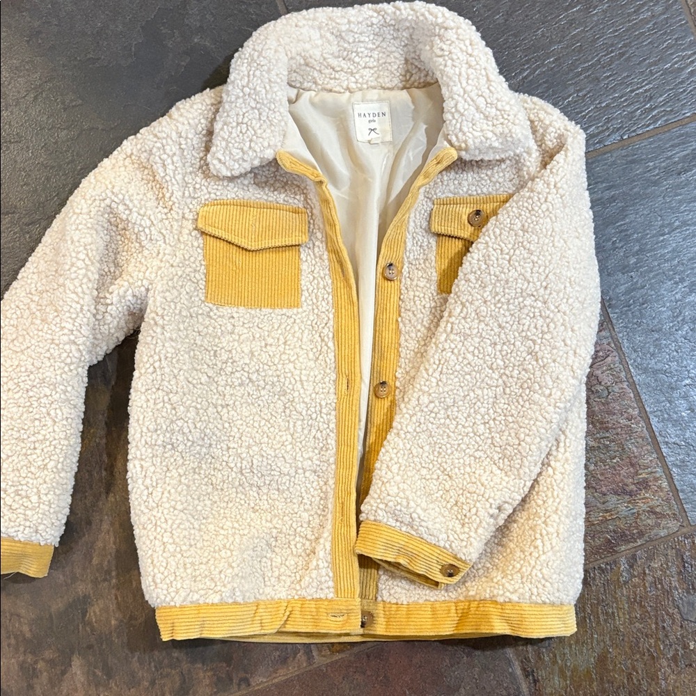 Hayden Girls Cream and Yellow Sherpa Jacket